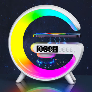 G-আকৃতির RGB অ্যালার্ম ক্লক | ওয়্যারলেস চার্জার, স্পিকার ও নাইট ল্যাম্প – একসাথে সবকিছু
