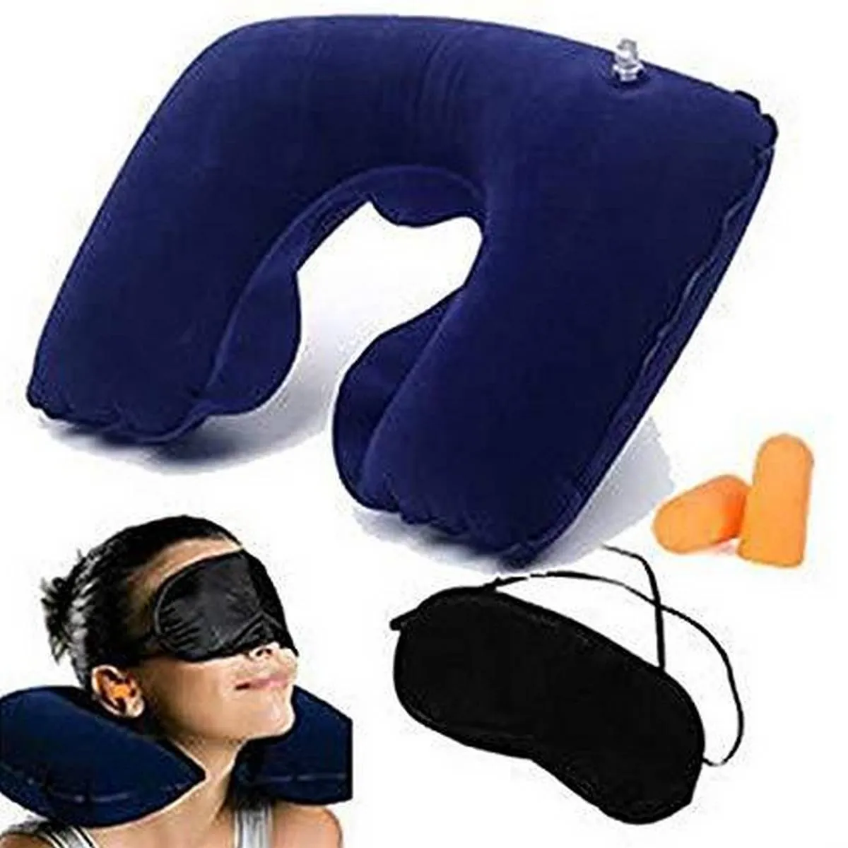 3 In 1 Travel Selection - Multicolor (Neck Pillow, Eye Cover, Earplug)